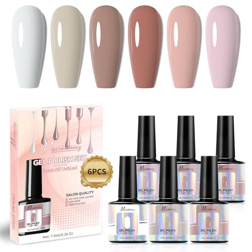 Cycullinyt Gel Nagellack Set, 6Pcs Nude Grey Brown All Seasons Gel Polish Kit, Soak Off UV Gel Nägel für Nail Art Französische Maniküre zu Hause von Cycullinyt