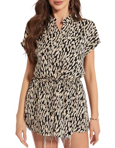 Cyer Vitz Damen Still Tops Casual Cap Sleeve Leopardenmuster Button-Down Shirts von Cyer Vitz