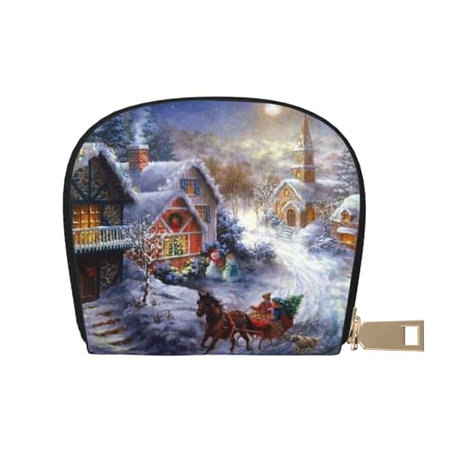 Christmas Village Kreditkartenetui für Damen und Herren, Leder, Reißverschluss, Kartenetui, Akkordeon-Kartenetui, kleine Geldbörse für Reisen, weiß, Einheitsgröße von Cykazhst
