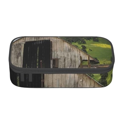 Federmäppchen aus Holz, Motiv: alte Scheune mit verrostetem Traktor-Druck, großes Fassungsvermögen, Schreibwaren-Tasche, Stifthalter, Schreibtisch-Organizer für Schule, Bürobedarf, Schwarz , von Cykazhst
