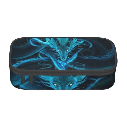 Federmäppchen mit blauem Drachen und Mädchen, großes Fassungsvermögen, Schreibwarenetui, Stiftehalter, Schreibtisch-Organizer für Schule, Bürobedarf, Schwarz , Einheitsgröße, Kosmetiktasche von Cykazhst