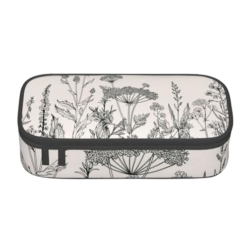 Federmäppchen mit botanischer Gravur, Motiv: Blumenkräuter, großes Fassungsvermögen, Schreibwaren-Tasche, Stiftehalter, Schreibtisch-Organizer für Schule, Bürobedarf, Schwarz , Einheitsgröße, von Cykazhst