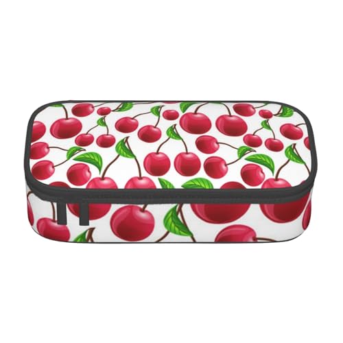 Federmäppchen mit rotem Kirschen-Aufdruck, großes Fassungsvermögen, Schreibwaren-Tasche, Stifthalter, Schreibtisch-Organizer für Schule, Bürobedarf, Schwarz , Einheitsgröße, Kosmetiktasche von Cykazhst