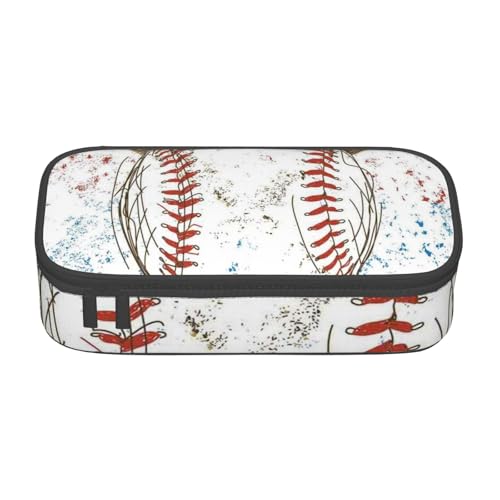 Handgezeichnetes Federmäppchen mit Baseballschlägern und Balldruck, großes Fassungsvermögen, Schreibwaren-Tasche, Stifthalter, Schreibtisch-Organizer für Schule, Bürobedarf, Schwarz , Einheitsgröße, von Cykazhst