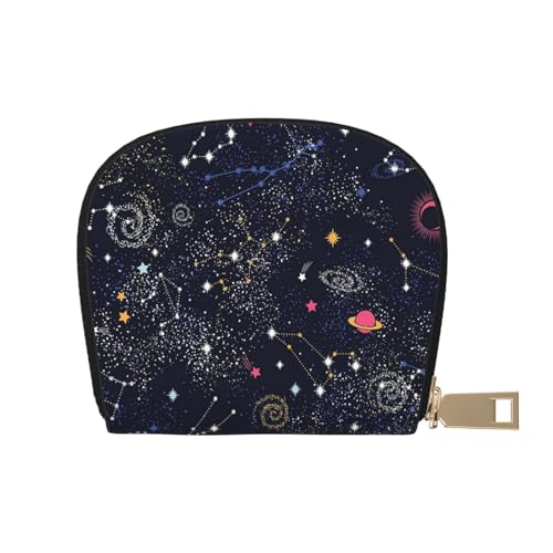 Sternbild Sternhaufen Galaxien Kreditkartenetui für Damen Herren Leder Reißverschluss Kartenetuis Halter Akkordeon Kartenetui Kleine Brieftasche für Reisen, weiß, Einheitsgröße von Cykazhst