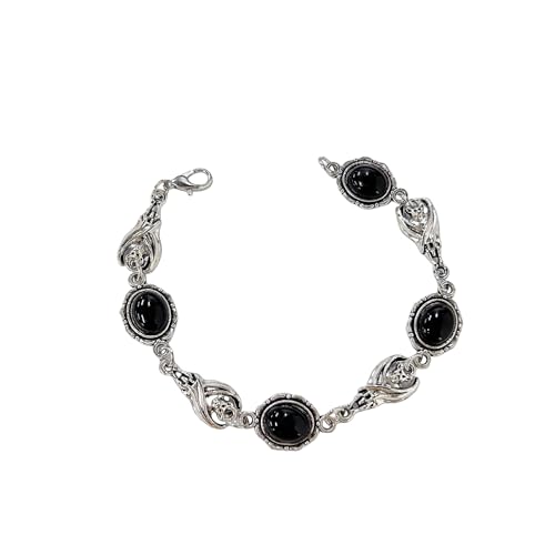 Punk Goth ovale Form Glas Vampir Fledermaus Perlen Armband für Damen Herren Antik versilbert Vintage Statement Armreifen Gothic Armbänder Schmuck verstellbare Kette Halloween Party Geschenke für von Cykdohy