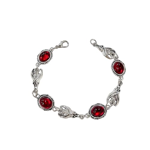 Punk Goth ovale Form Glas Vampir Fledermaus Perlen Armband für Damen Herren Antik versilbert Vintage Statement Armreifen Gothic Armbänder Schmuck verstellbare Kette Halloween Party Geschenke für von Cykdohy