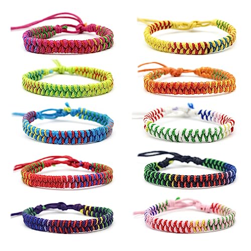 TONAUP Böhmische Gewebte Armbänder, Handgefertigt Verstellbar Freundschaftsarmbänder, Geflochtenes Wickelarmband Armband für Damen Herren Handgelenk Fußkettchen (Bunte 10-Farben) von TONAUP