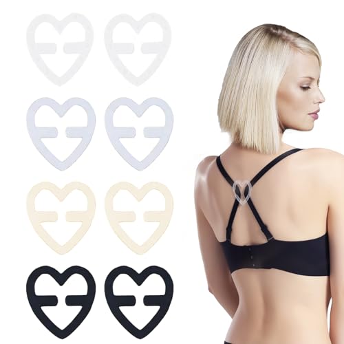 BH Träger Clip, Damen BH Träger Halter, Unsichtbar BH Träger Clip Set für Damen Frauen, 8-teiliges Set in Schwarz, Weiß, Transparent und Hautfarben, verwendet zur Befestigung des BH-Gurts von Cylocrya