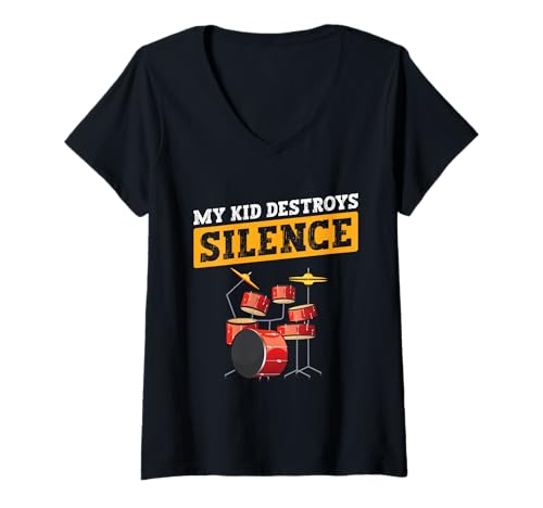 Damen Percussionist Marching Band zerstört Trommel-Beckenspieler T-Shirt mit V-Ausschnitt von Cymbals Clothing For Percussionist & Cymbal Lover