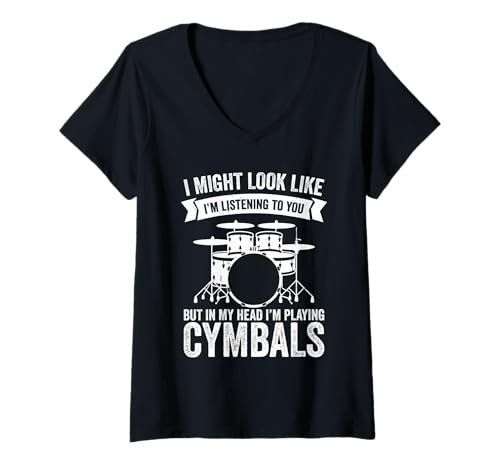 Damen Perkussionsinstrument, Blaskapelle, spielt Schlagzeuger, Zimbeln T-Shirt mit V-Ausschnitt Damen Perkussionsinstrument, Blaskapelle, spielt Schlagzeuger, Zimbeln T-Shirt mit V-Ausschnitt von Cymbals Clothing For Percussionist & Cymbal Lover