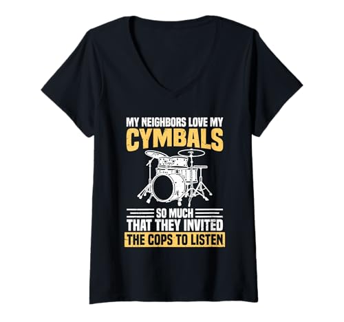Damen Schlagzeuger Marching Band Neighbors Drumming Percussionist T-Shirt mit V-Ausschnitt von Cymbals Clothing For Percussionist & Cymbal Lover