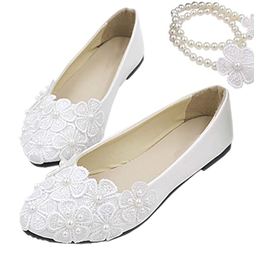 Cymtoo Braut Wohnungen Schuhe Spitze Blumen Braut Hochzeit Schuhe Knöchel Perle Perlen Hochzeit Schuhe Prinzessin Ballerinas, Weiss/opulenter Garten, 40.5 EU Cymtoo Braut Wohnungen Schuhe Spitze Blumen Braut Hochzeit Schuhe Knöchel Perle Perlen Hochzeit Schuhe Prinzessin Ballerinas, Weiss/opulenter Garten, 40.5 EU von Cymtoo