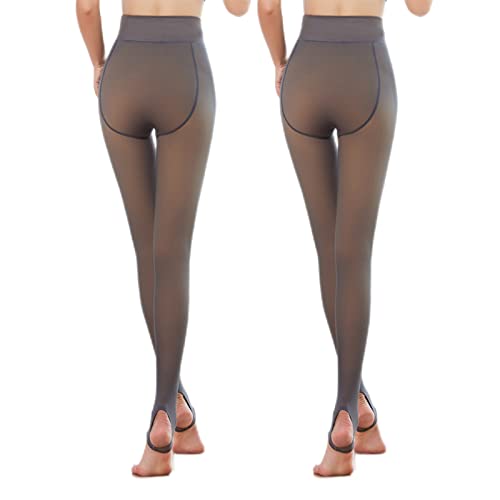 2 Paar Damen Dicke Warm Thermo Strumpfhosen, Durchscheinende Strumpfhose, Leichte Fleece gefütterte Strumpfhose, Frauen hohe Taille Stretch Dicke, Blickdichte Schwarze Leggings Gefälschte von Cymwer