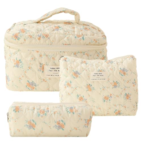 Cymwer 3pcs Speichertasche Set, gedruckte Frauen Gesteppte Kosmetikbeutel große Kapazität Reißverschluss Schließung Mädchen Baumwoll -ästhetische Toilierten Cymwer 3pcs Speichertasche Set, gedruckte Frauen Gesteppte Kosmetikbeutel große Kapazität Reißverschluss Schließung Mädchen Baumwoll -ästhetische Toilierten von Cymwer