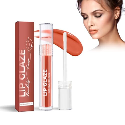 Lip Glaze Flüssig-Lippenstift, Lipgloss Moisturizing Lip Stain Liquid Lipstick Moisturizing Glossy Lip Gloss Feuchtigkeitsspendende Lip Glaze Lip Tint, Waterproof Long Lasting & Non-Sticky (Orange) von Cynamus