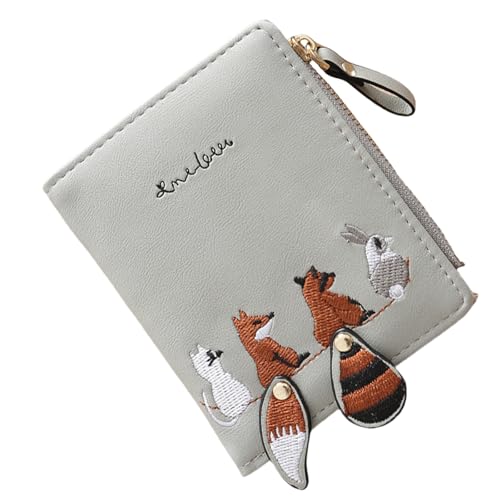 Stickerei Geldbörse Damen Geldbörse mit Tiermuster Reißverschluss Münzfach und Klarsichtfenster Kartenhalter für den täglichen Gebrauch von Cyni