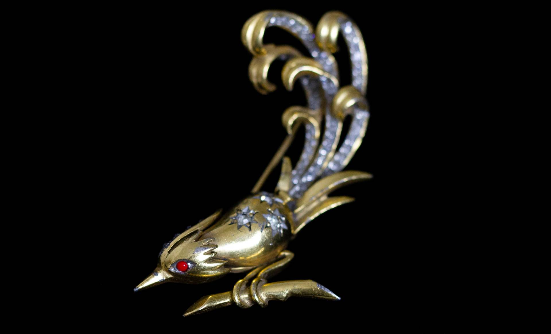 Vintage Gold Ton Strass Red Eye Vogel Brosche Vintage Gold Ton Strass Red Eye Vogel Brosche von CynsFinds