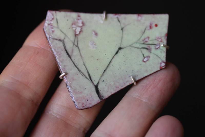 Baum Brosche Aus Grünem Emailleglas von CynthiaDelGiudice