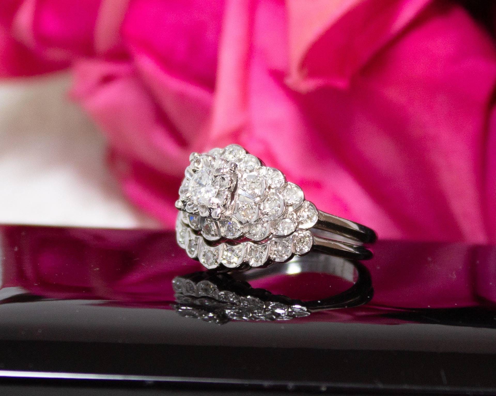 Vintage 14K Weißgold Verlobungsring Braut Set Us Größe 5 von CynthiasAttic