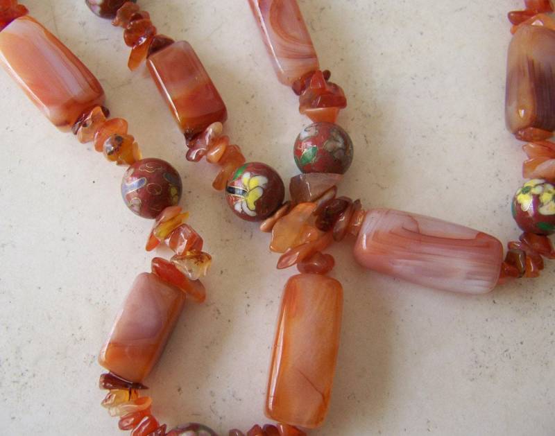 Vintage Achat Halskette Mit Cloisonne Perlen von CynthiasAttic