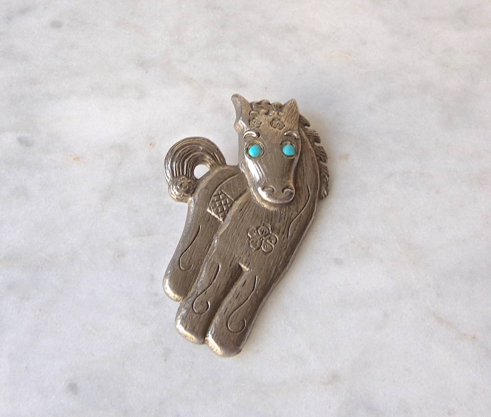 Vintage Pewter Pony Brosche Mit Türkisen Augen Vintage Pewter Pony Brosche Mit Türkisen Augen von CynthiasAttic