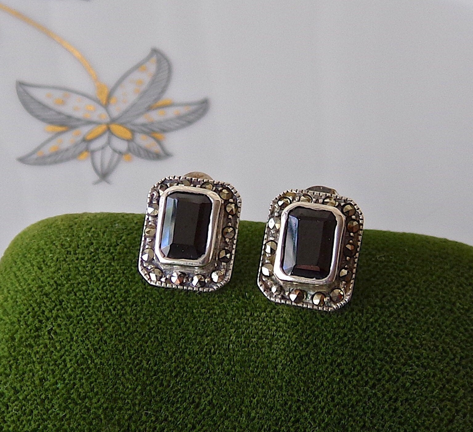 Vintage Sterling Schwarzer Achat Ohrstecker von CynthiasAttic