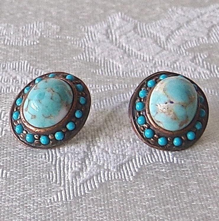 Vintage-Türkis-steinohrringe Post Zurück von CynthiasAttic