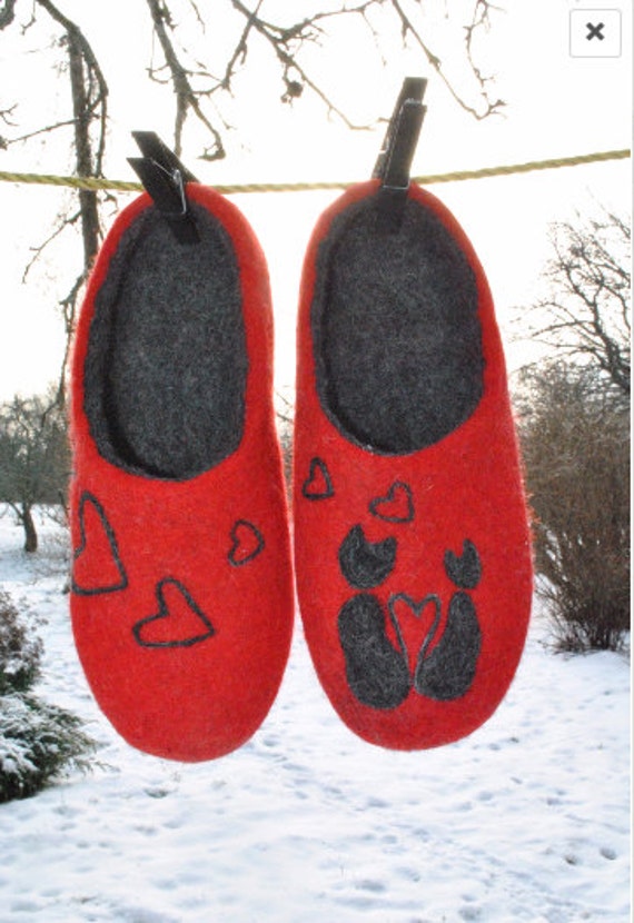 Gefilzte Hausschuhe Mit Zwei Katze/ Eco Für Frauen/ Tolles Geschenk Sie/ Made To Order von Cynthyaa