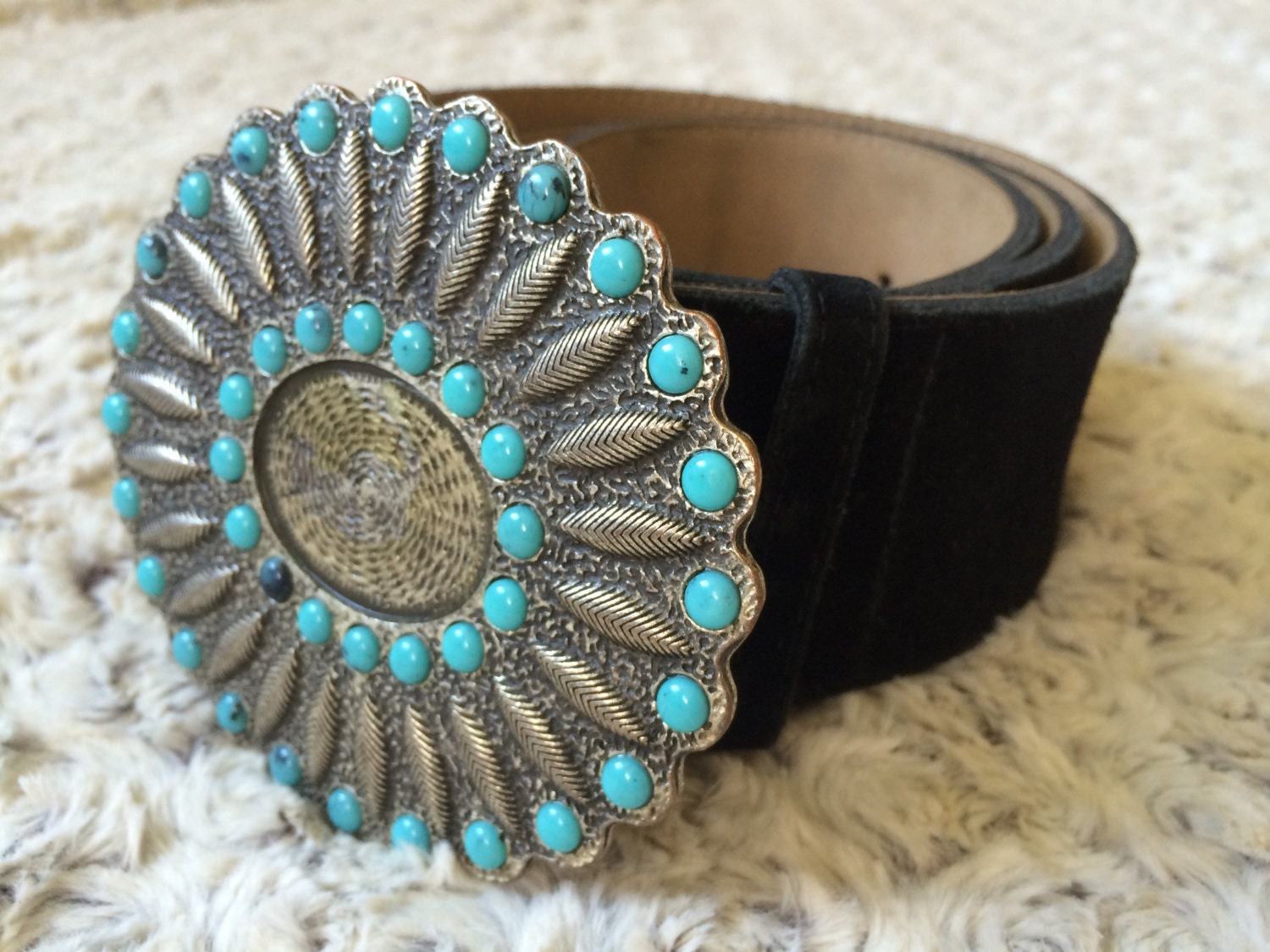 Schwarze Wildleder Gürtel Mit Schwerem Silber Messing-Schnalle-Klein von Cynthyaa