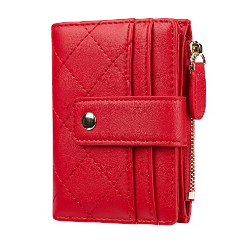 Cynure Damen Niedlich Leder Kartenhalter Kleine Kompakte Bifold Geldbeutel Geldbörse mit Reißverschluss Münzfach, Rot/Ausflug, einfarbig (Getaway Solids), Einheitsgröße, Casual von Cynure