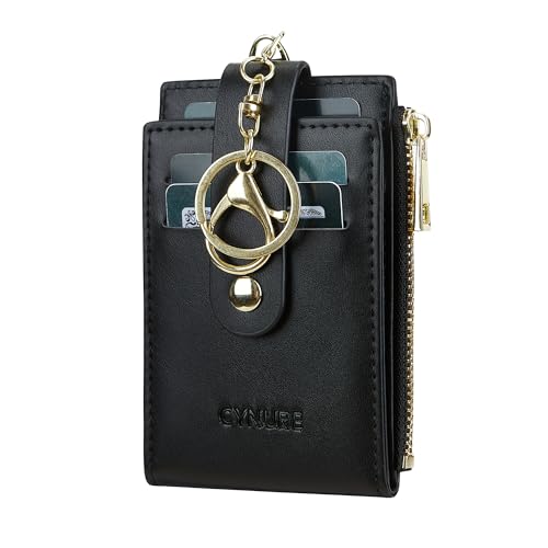 Cynure Damen & Herren Leder RFID Blocking Kartenhalter Slim Small Zipper Keychain Fronttasche Geldbörse mit 2 ID Fenster, 1-Plain Black Cynure Damen & Herren Leder RFID Blocking Kartenhalter Slim Small Zipper Keychain Fronttasche Geldbörse mit 2 ID Fenster, 1-Plain Black von Cynure