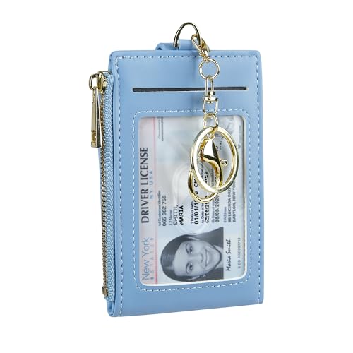 Cynure Damen & Herren Leder RFID Blocking Kartenhalter Slim Small Zipper Keychain Fronttasche Geldbörse mit 2 ID Fenster, 1-Plain SkyBlue Cynure Damen & Herren Leder RFID Blocking Kartenhalter Slim Small Zipper Keychain Fronttasche Geldbörse mit 2 ID Fenster, 1-Plain SkyBlue von Cynure