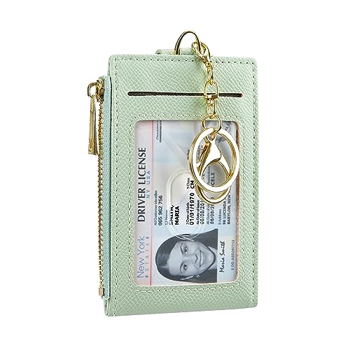 Cynure Damen & Herren Leder RFID Blocking Kartenhalter Slim Small Zipper Keychain Fronttasche Geldbörse mit 2 ID Fenster, Hellgrün, Einheitsgröße von Cynure