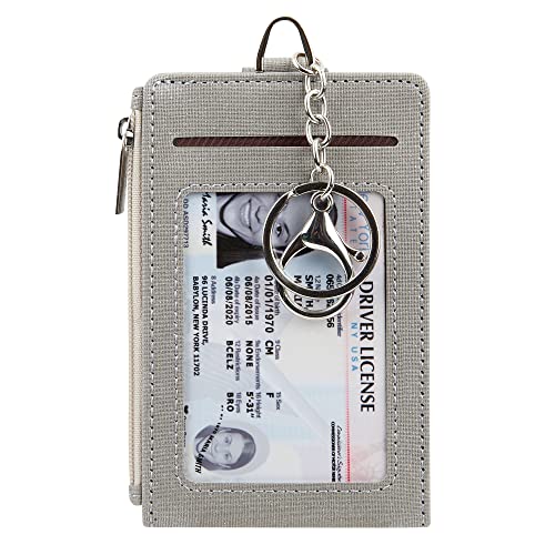 Cynure Damen & Herren Schlüsselanhänger 7 Kartenfächer Kartenhalter Hülle Reißverschluss Slim Minimalistische Vordertasche Brieftasche mit 2 Ausweisfenster, Grey01, 7 Cards, Minimalistisch von Cynure