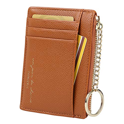 Damen 8 Karten Schmal Minimalistischer Kartenhalter Hüllen Kartenetui Portemonnaie Schlüsselanhänger Front Tasche Geldbörse Mini Kreditkarten Etuis, Braun von Cynure