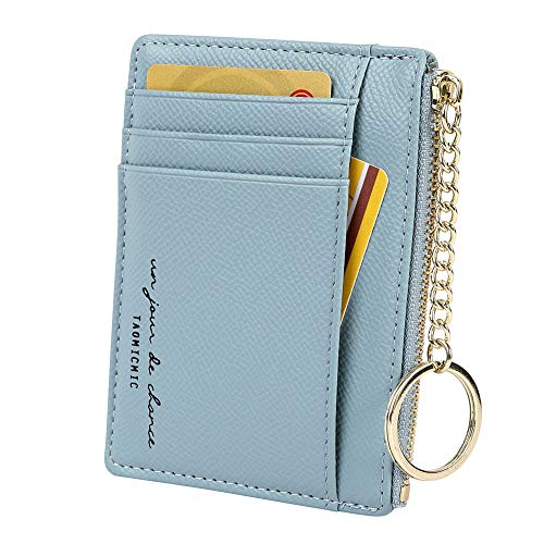 Damen 8 Karten Schmal Minimalistischer Kartenhalter Hüllen Kartenetui Portemonnaie Schlüsselanhänger Front Tasche Geldbörse Mini Kreditkarten Etuis, Himmelblau von Cynure