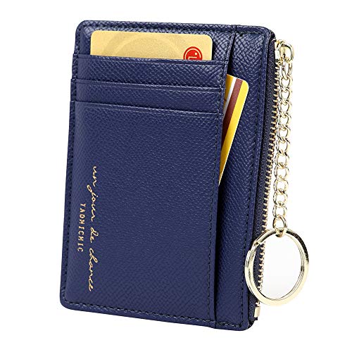 Damen 8 Karten Schmal Minimalistischer Kartenhalter Hüllen Kartenetui Portemonnaie Schlüsselanhänger Front Tasche Geldbörse Mini Kreditkarten Etuis, Navy blau von Cynure