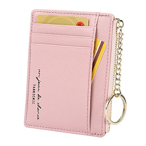 Damen 8 Karten Schmal Minimalistischer Kartenhalter Hüllen Kartenetui Portemonnaie Schlüsselanhänger Front Tasche Geldbörse Mini Kreditkarten Etuis, Rosa von Cynure