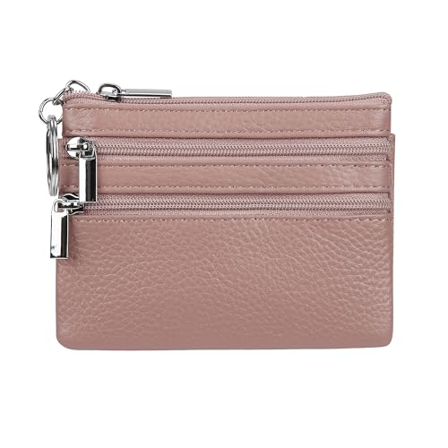 Damen Geldbörse aus echtem Leder, Mini-Beutel, Kleingeldbörse mit Schlüsselanhänger, dunkelrosa, Einheitsgröße, Münzgeldbörse von Cynure