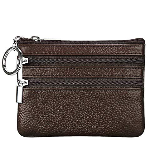Damen Echtleder Münzbörsen Mini,Klein Geldbörse Münzegeldbörse mit Schlüsselanhänger, Dunkelbraun von Cynure