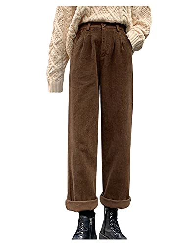 Damen-Cordhose im Vintage-Stil, hohe Taille, gerades Bein, hohe Taille, coffee, Groß Damen-Cordhose im Vintage-Stil, hohe Taille, gerades Bein, hohe Taille, coffee, Groß von Cyparel