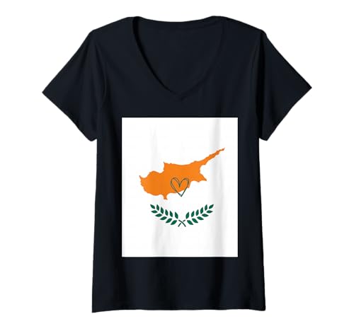 Damen Zypern-Flagge, zyprisches Herz, stolz, Nationalfeiertag T-Shirt mit V-Ausschnitt Damen Zypern-Flagge, zyprisches Herz, stolz, Nationalfeiertag T-Shirt mit V-Ausschnitt von Cyprus Flag Cypriot Proud National Day Gifts Idea