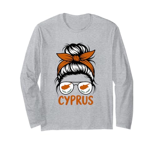 Zypern-Flagge, unordentliches Dutt, Mädchen, zyprische Wurzeln Langarmshirt von Cyprus Flag Cypriot Roots