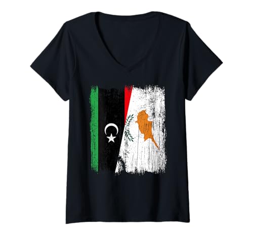 Damen Aserbaidschan Zypern Halbflagge Aserbaidschan Zypern Erbe T-Shirt mit V-Ausschnitt von Cyprus Flag Designs Proud Cypriot Roots