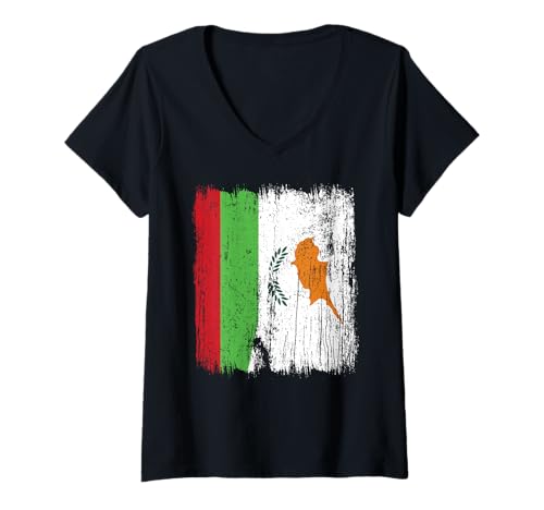 Damen Bulgarien Zypern halbe Flagge Bulgarisches zyprisches Erbe T-Shirt mit V-Ausschnitt von Cyprus Flag Designs Proud Cypriot Roots