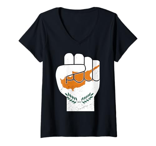 Damen Cyprus Faust Apparel Proud Zyprische Flagge T-Shirt mit V-Ausschnitt von Cyprus Flag Designs Proud Cypriot Roots