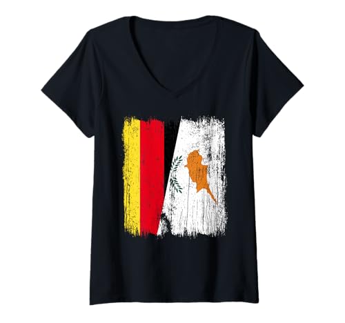 Damen Deutschland Zypern Halbflagge deutsches zyprisches Erbe T-Shirt mit V-Ausschnitt von Cyprus Flag Designs Proud Cypriot Roots