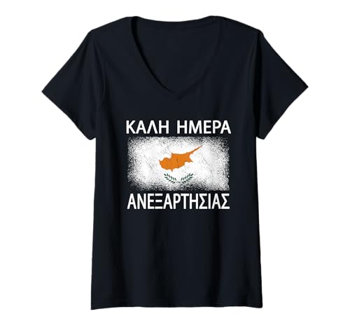 Damen Flagge Happy Independence Day Zypern T-Shirt mit V-Ausschnitt von Cyprus Flag Designs Proud Cypriot Roots