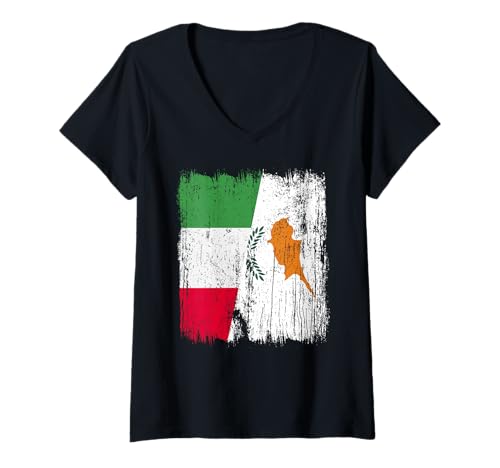 Damen Italien Zypern Halbflagge Italienisches zyprisches Erbe T-Shirt mit V-Ausschnitt von Cyprus Flag Designs Proud Cypriot Roots